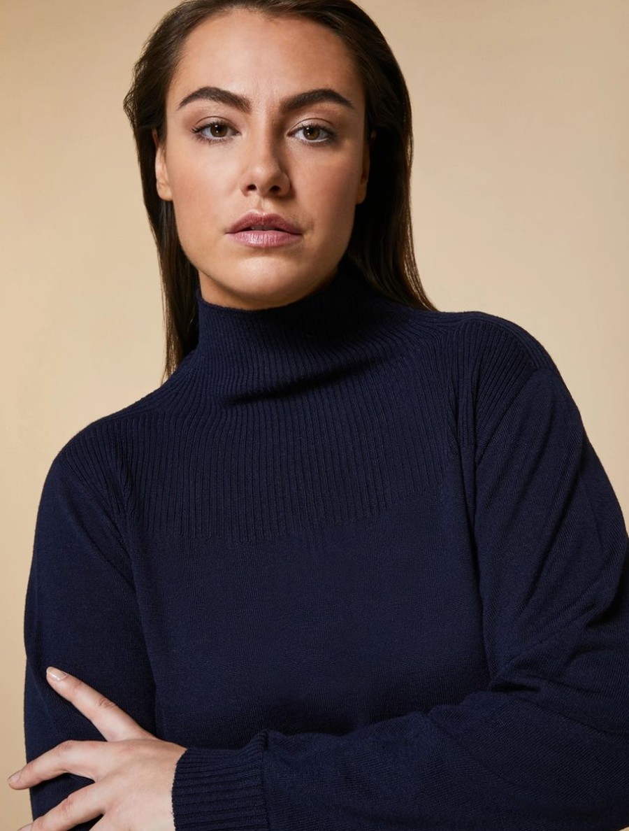 Vetements Marina Rinaldi | Pull En Laine Melangee Marine Fonce