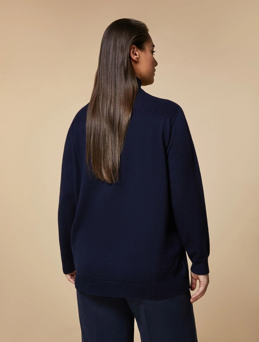 Vetements Marina Rinaldi | Pull En Laine Melangee Marine Fonce