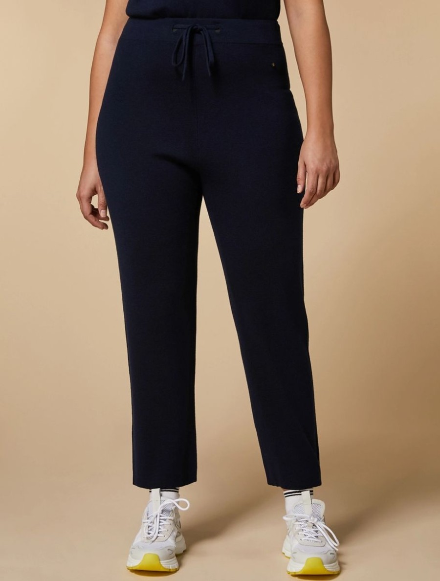 Vetements Marina Rinaldi | Pantalon Large En Maille Marine Fonce