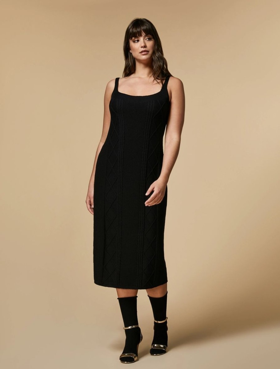 Vetements Marina Rinaldi | Robe Et Bolero En Laine Melangee Noir