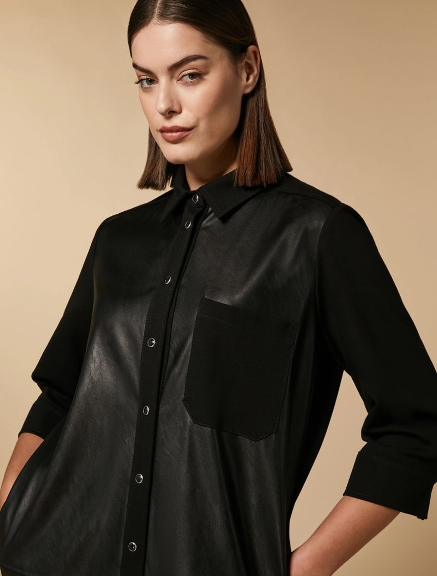 Vetements Marina Rinaldi | Robe En Jersey Et Tissu Enduit Noir