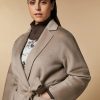 Vetements Marina Rinaldi | Manteau Double Face En Pure Laine Beige Fonce