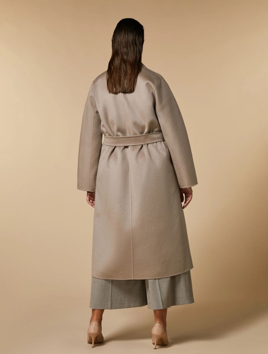 Vetements Marina Rinaldi | Manteau Double Face En Pure Laine Beige Fonce