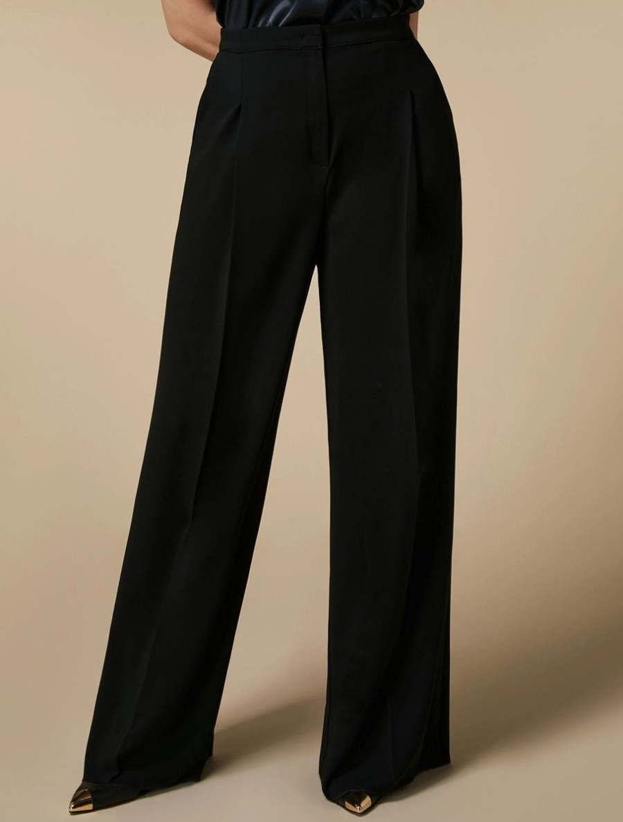 Vetements Marina Rinaldi | Pantalon Palazzo En Triacetate Noir