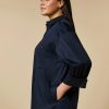 Vetements Marina Rinaldi | Chemise En Satin De Coton Bleu Nuit