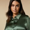 Vetements Marina Rinaldi | Chemise En Satin De Soie Olive Verte