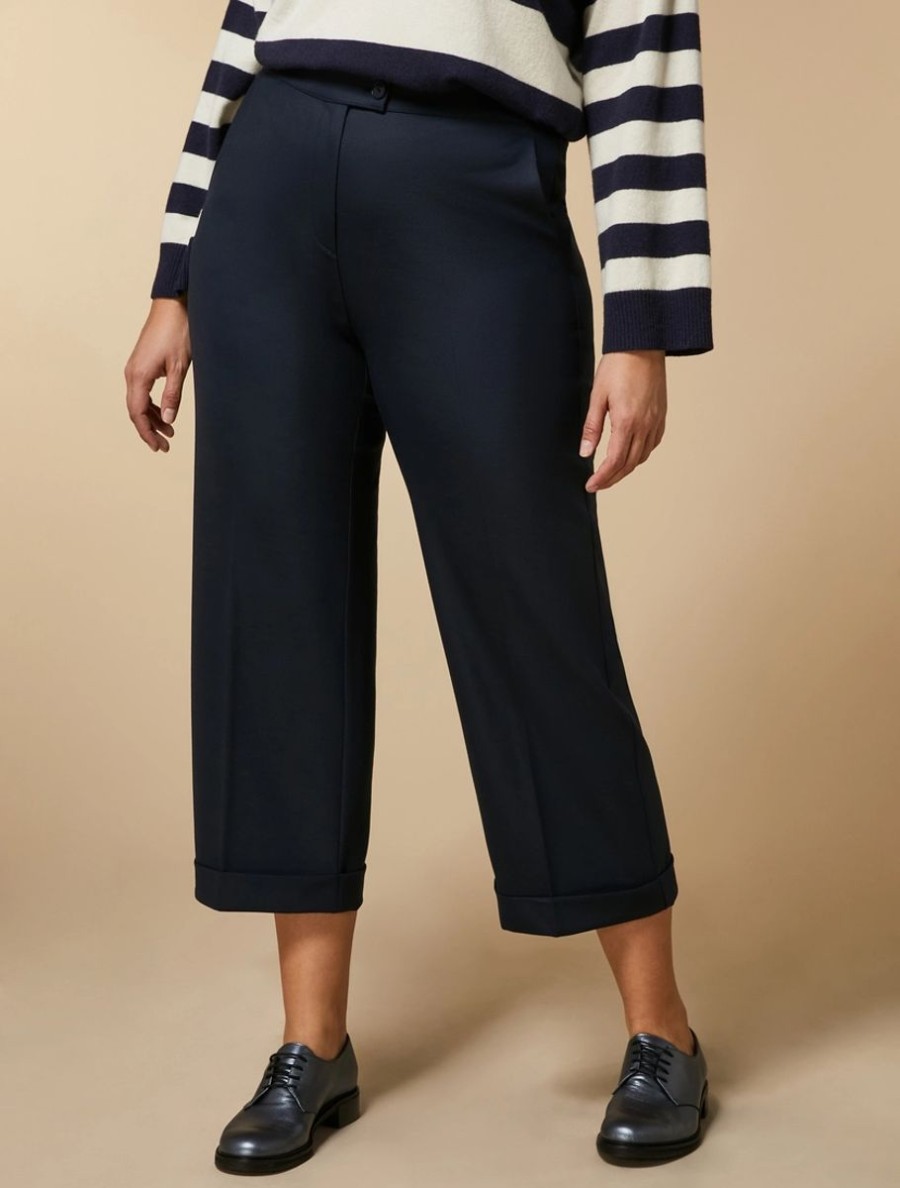 Vetements Marina Rinaldi | Pantalon En Gabardine De Laine Technique Marine Fonce