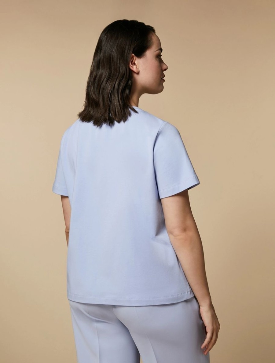 Vetements Marina Rinaldi | T-Shirt En Jersey Brode Bleu Clair