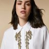 Vetements Marina Rinaldi | Chemise En Popeline Ornee De Strass Blanc Optique