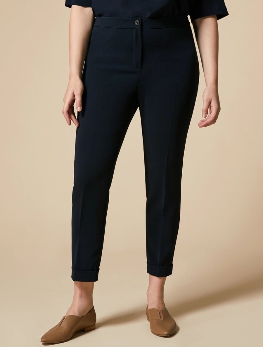 Vetements Marina Rinaldi | Pantalon Slim En Cady De Triacetate Bleu Nuit