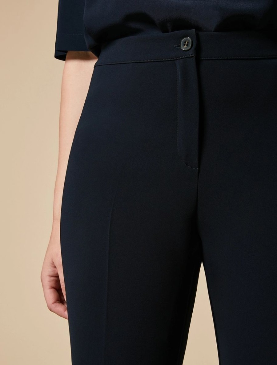 Vetements Marina Rinaldi | Pantalon Slim En Cady De Triacetate Bleu Nuit