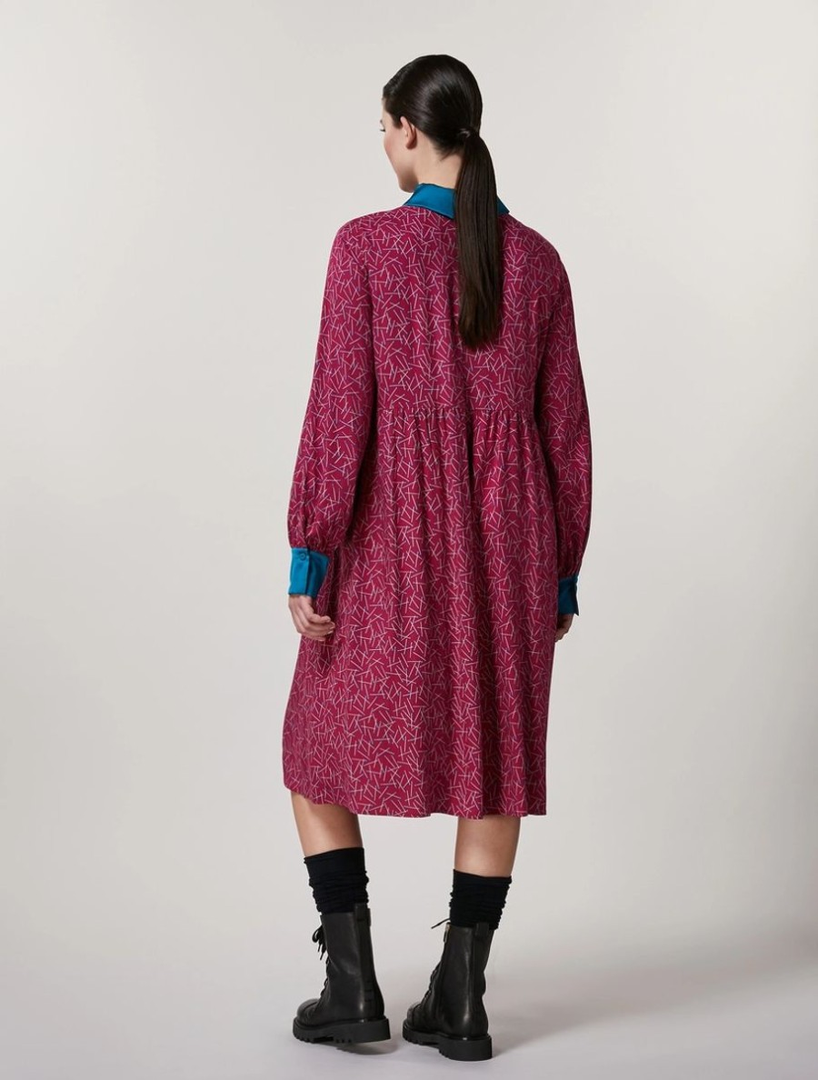 Vetements Marina Rinaldi | Robe Chemisier En Serge De Viscose Bordeaux