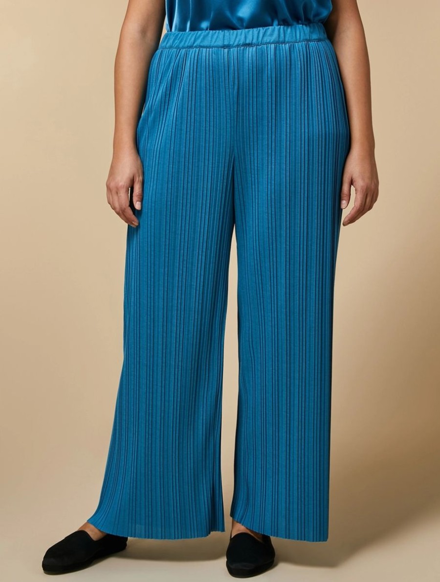 Vetements Marina Rinaldi | Pantalon En Jersey Plisse Torquoise