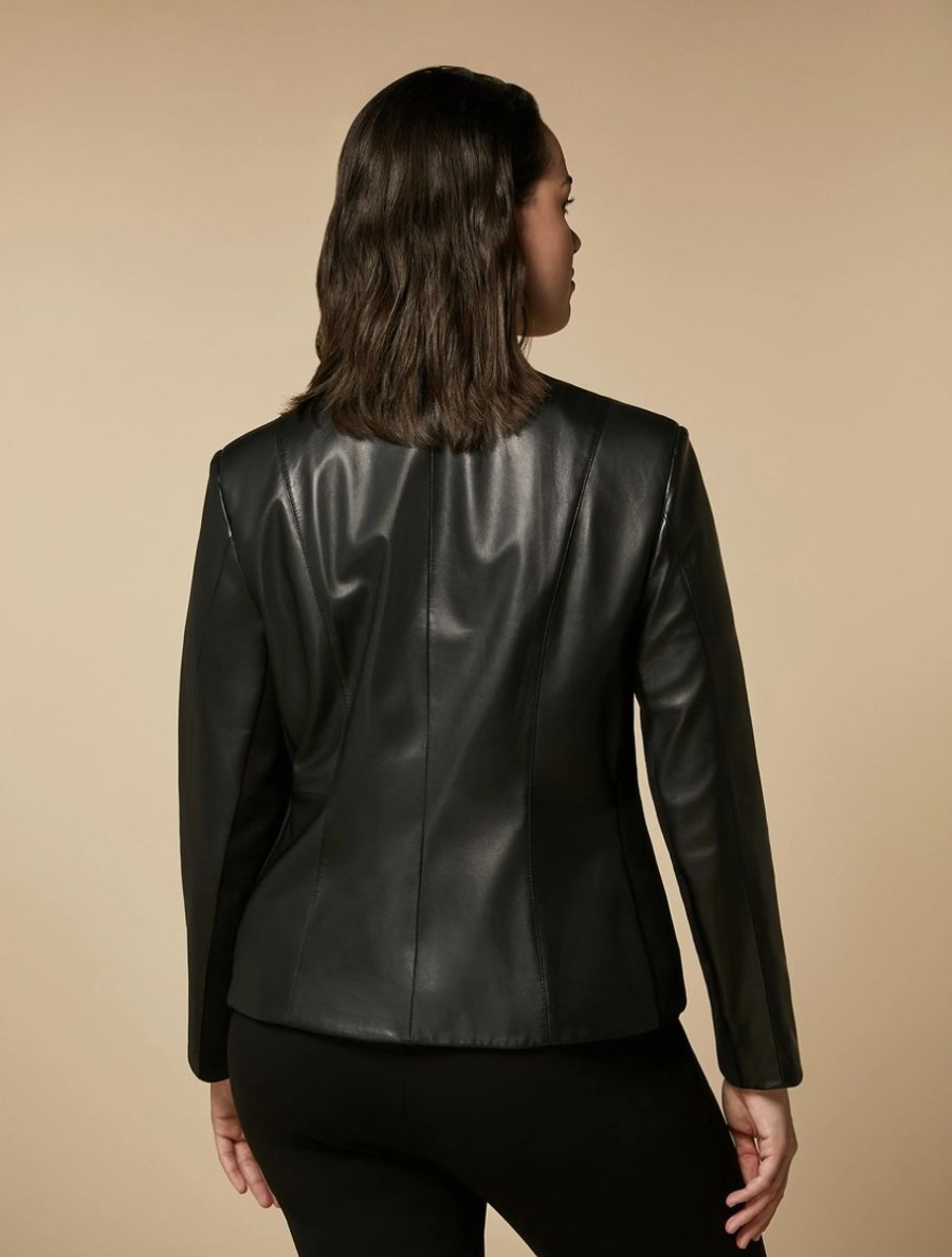 Vetements Marina Rinaldi | Veste En Cuir Nappa Et Jersey Noir