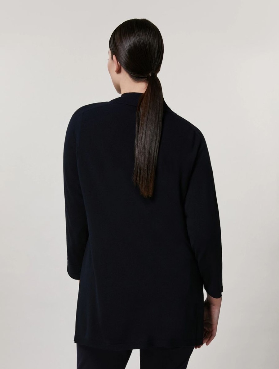 Vetements Marina Rinaldi | Cardigan En Fil De Viscose Bleu Nuit