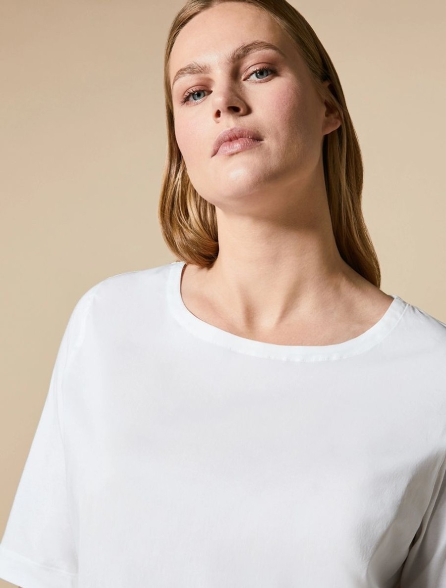 Vetements Marina Rinaldi | T-Shirt En Jersey Et Popeline Blanc