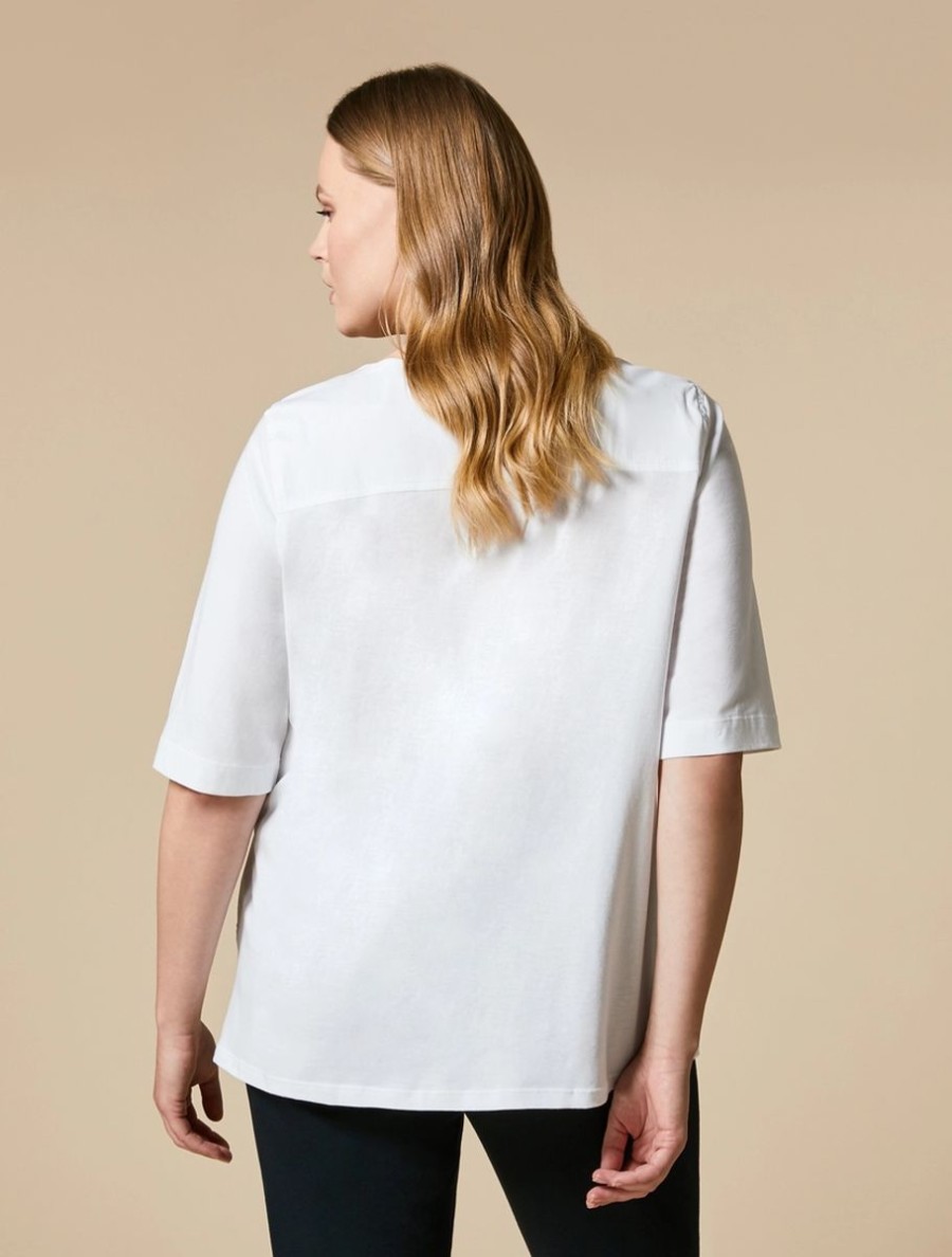 Vetements Marina Rinaldi | T-Shirt En Jersey Et Popeline Blanc