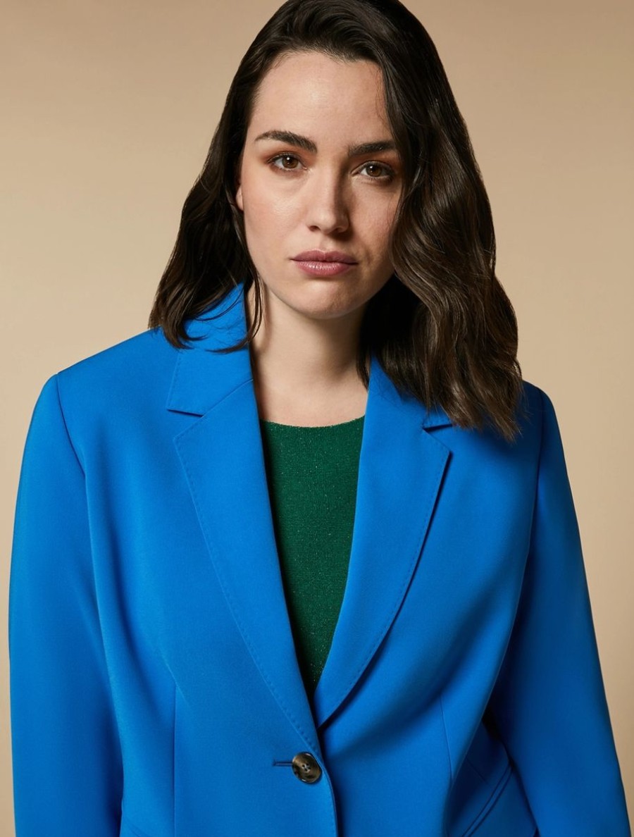 Vetements Marina Rinaldi | Veste En Cady De Triacetate Bleuet