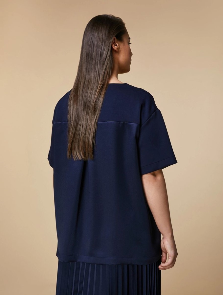 Vetements Marina Rinaldi | Sweat-Shirt En Jersey Technique Marine Fonce