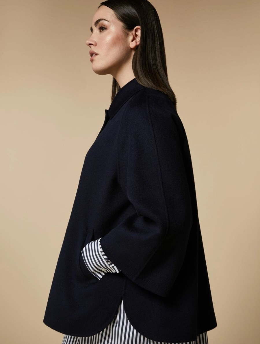 Vetements Marina Rinaldi | Veste Lourde En Laine Et Cachemire Double Face Bleu Nuit