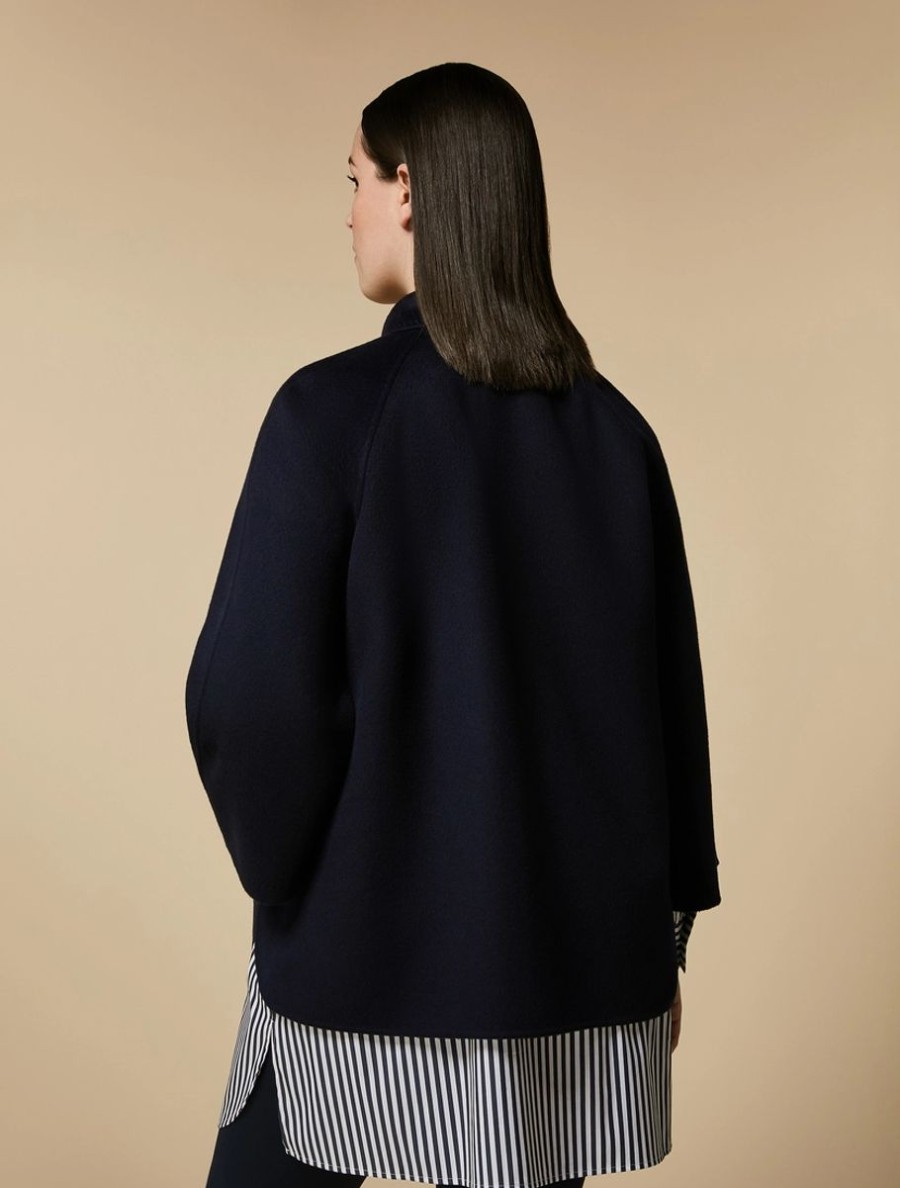 Vetements Marina Rinaldi | Veste Lourde En Laine Et Cachemire Double Face Bleu Nuit