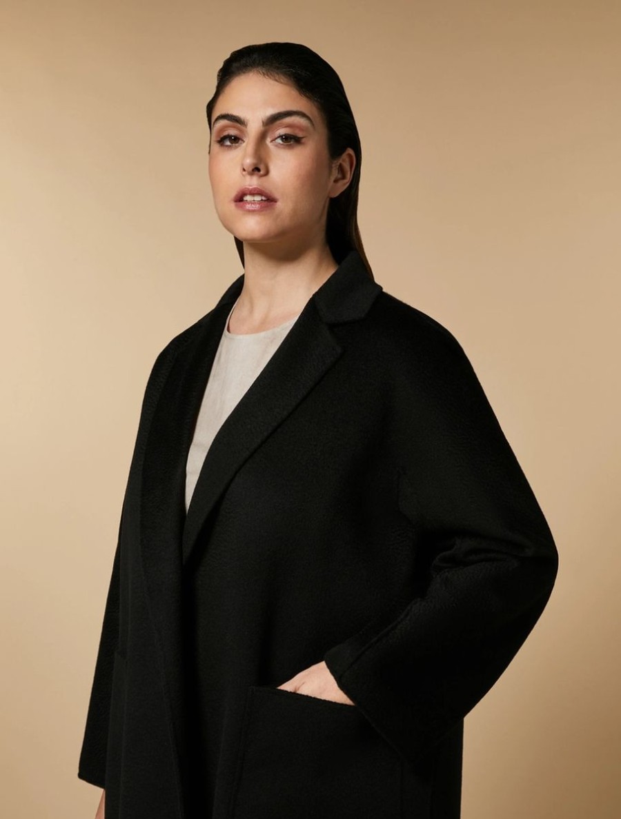 Vetements Marina Rinaldi | Manteau Double Face En Pure Laine Noir