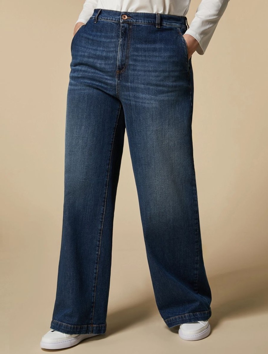 Vetements Marina Rinaldi | Jean Large En Denim Stretch Bleu Nuit