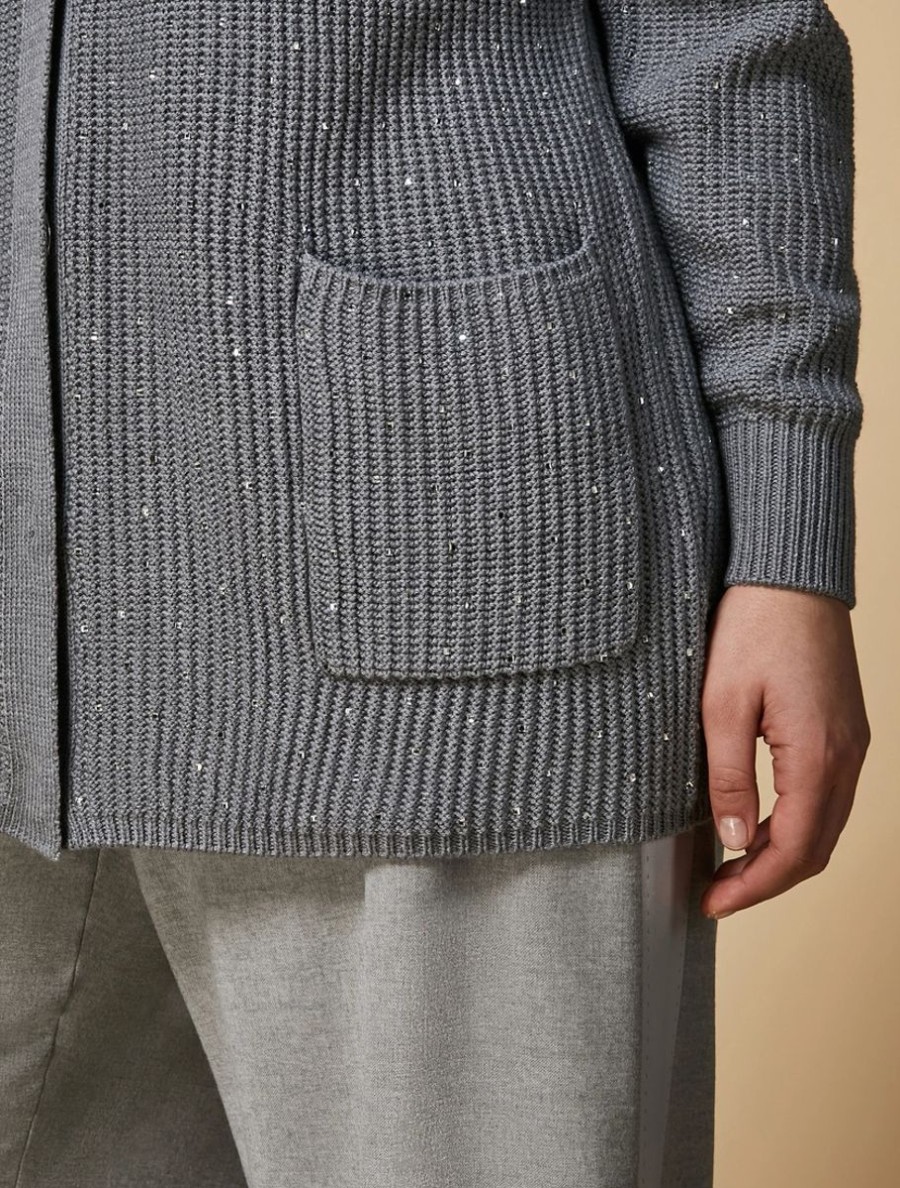 Vetements Marina Rinaldi | Cardigan En Laine Melangee Gris Moyen