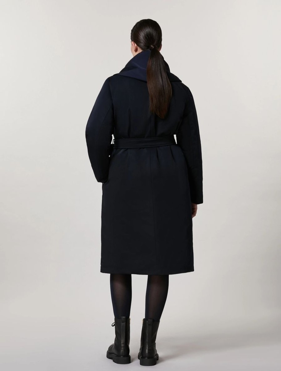 Vetements Marina Rinaldi | Manteau En Gabardine Technique Marine Fonce