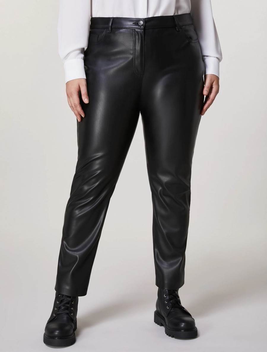 Vetements Marina Rinaldi | Pantalon En Tissu Aspect Cuir Noir