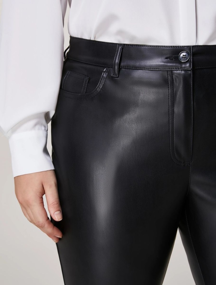 Vetements Marina Rinaldi | Pantalon En Tissu Aspect Cuir Noir