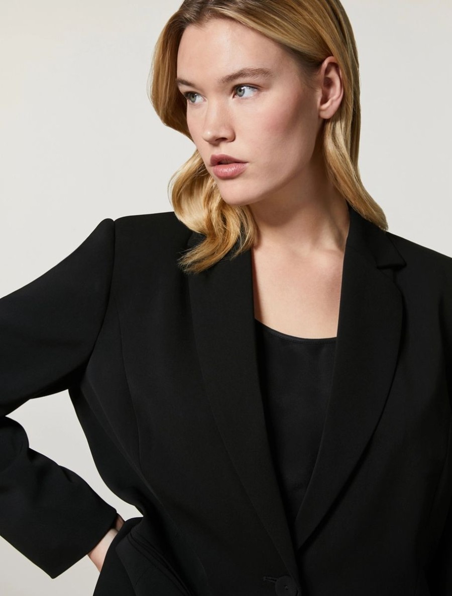 Vetements Marina Rinaldi | Blazer En Cady Fluide Noir