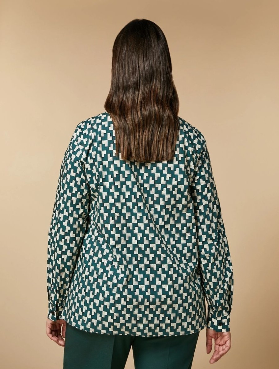 Vetements Marina Rinaldi | Chemise En Popeline Imprimee Vert Fonce