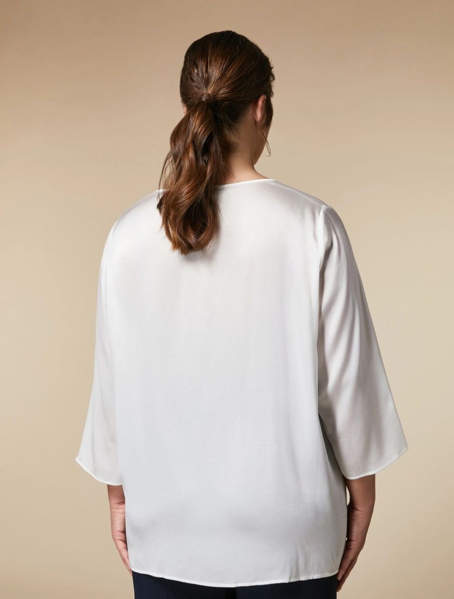 Vetements Marina Rinaldi | Blouse Carree En Satin Blanc