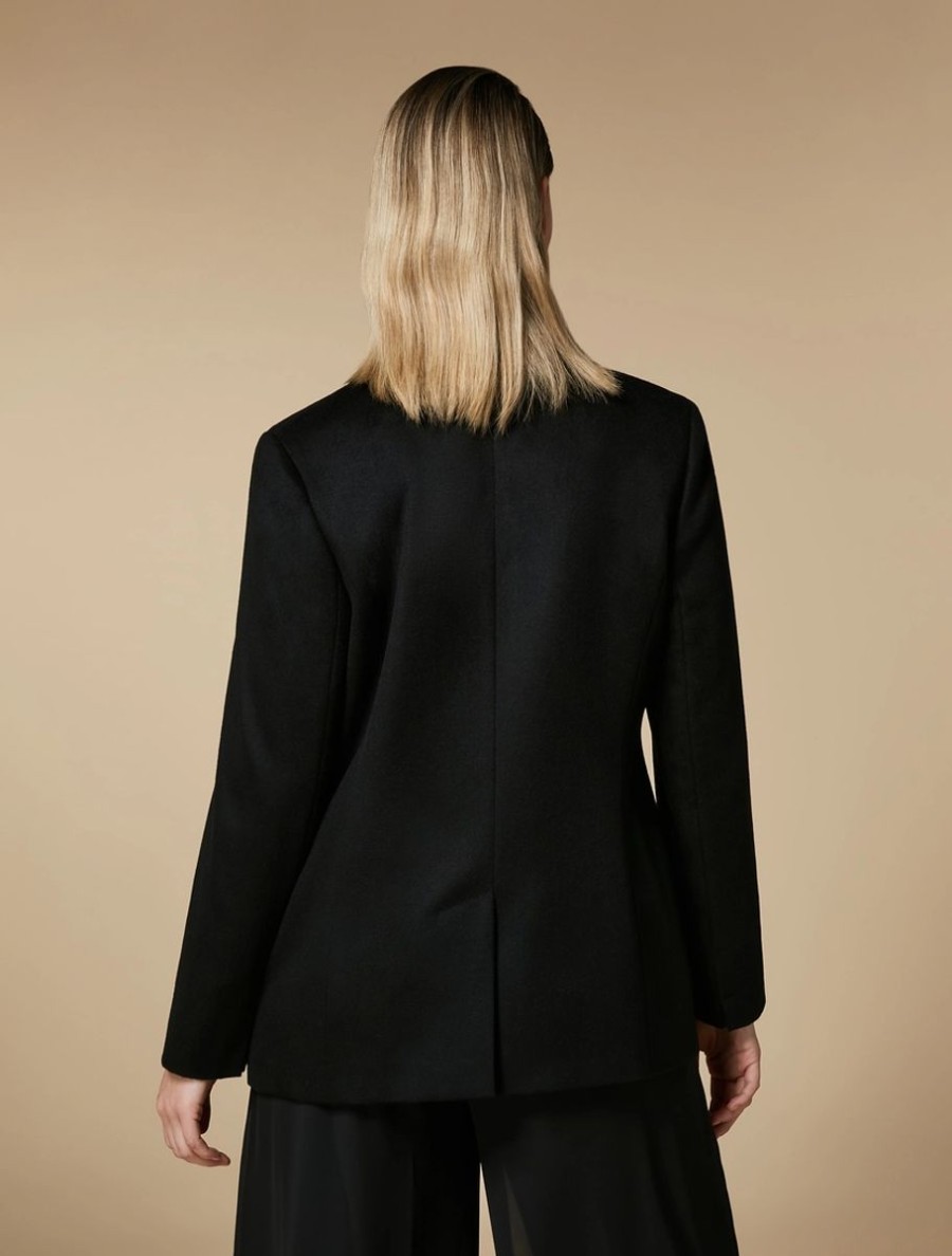 Vetements Marina Rinaldi | Veste Drapee En Pure Laine Noir