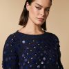 Vetements Marina Rinaldi | Pull En Alpaga Melange A Sequins Marine Fonce