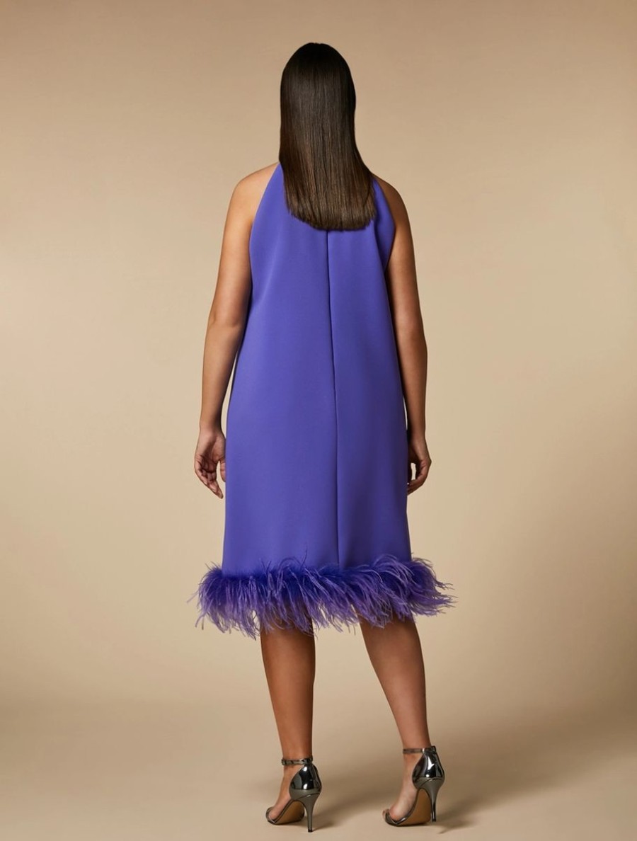 Vetements De Ceremonie Marina Rinaldi | Robe En Crepe Ornee De Plumes Violet