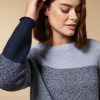 Vetements Marina Rinaldi | Pull Bicolore En Laine Et Cachemire Marine Fonce