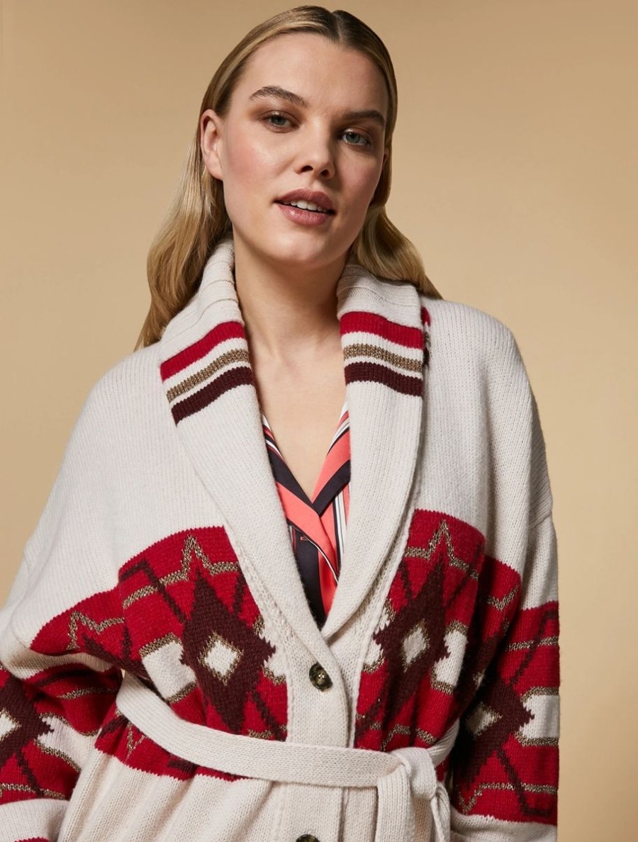 Vetements Marina Rinaldi | Cardigan En Laine Melangee Jacquard Beige