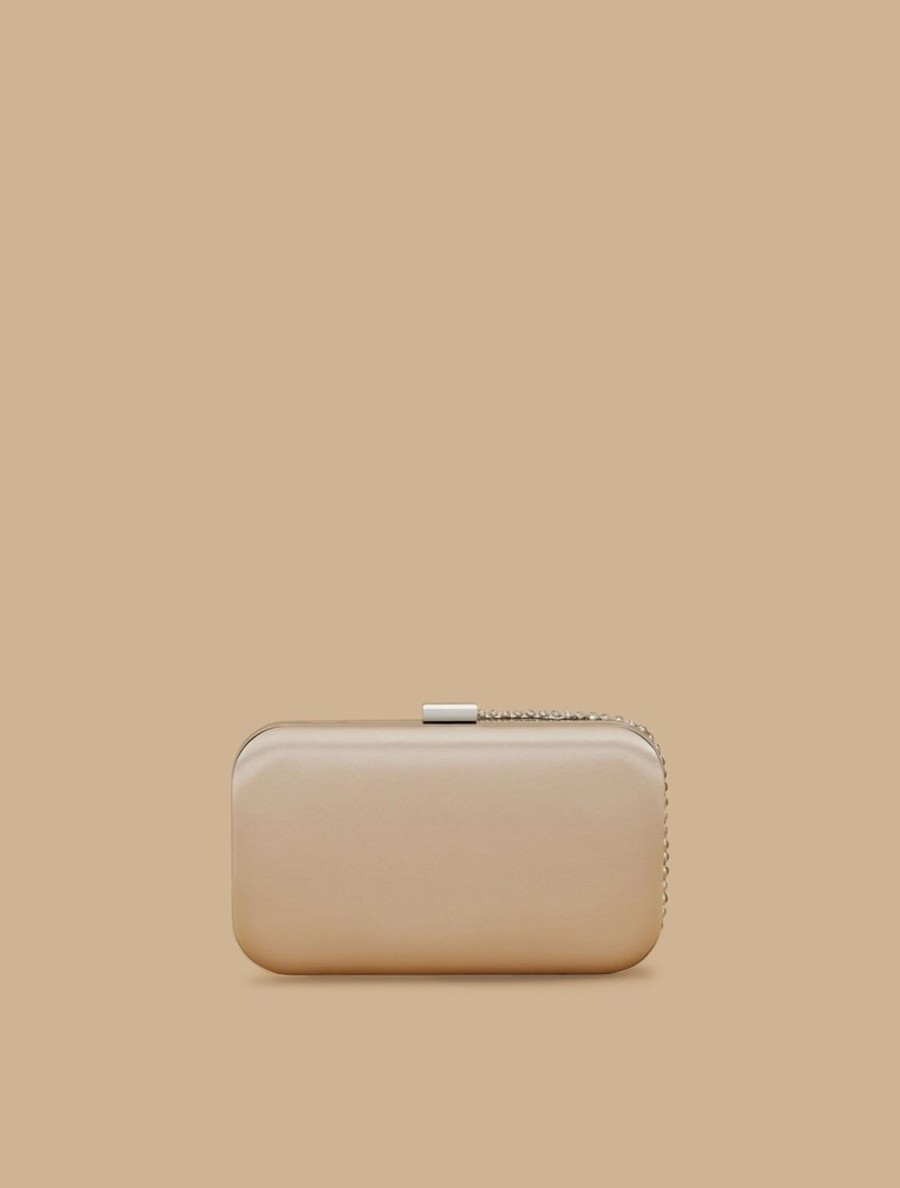 Vetements De Ceremonie Marina Rinaldi | Pochette En Satin Strasse Beige