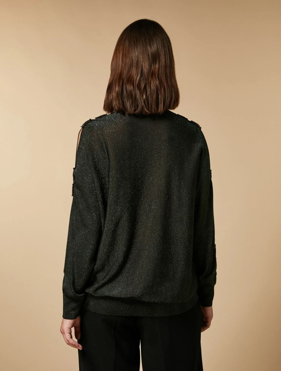 Vetements Marina Rinaldi | Pull En Viscose Lurex Vert Fonce