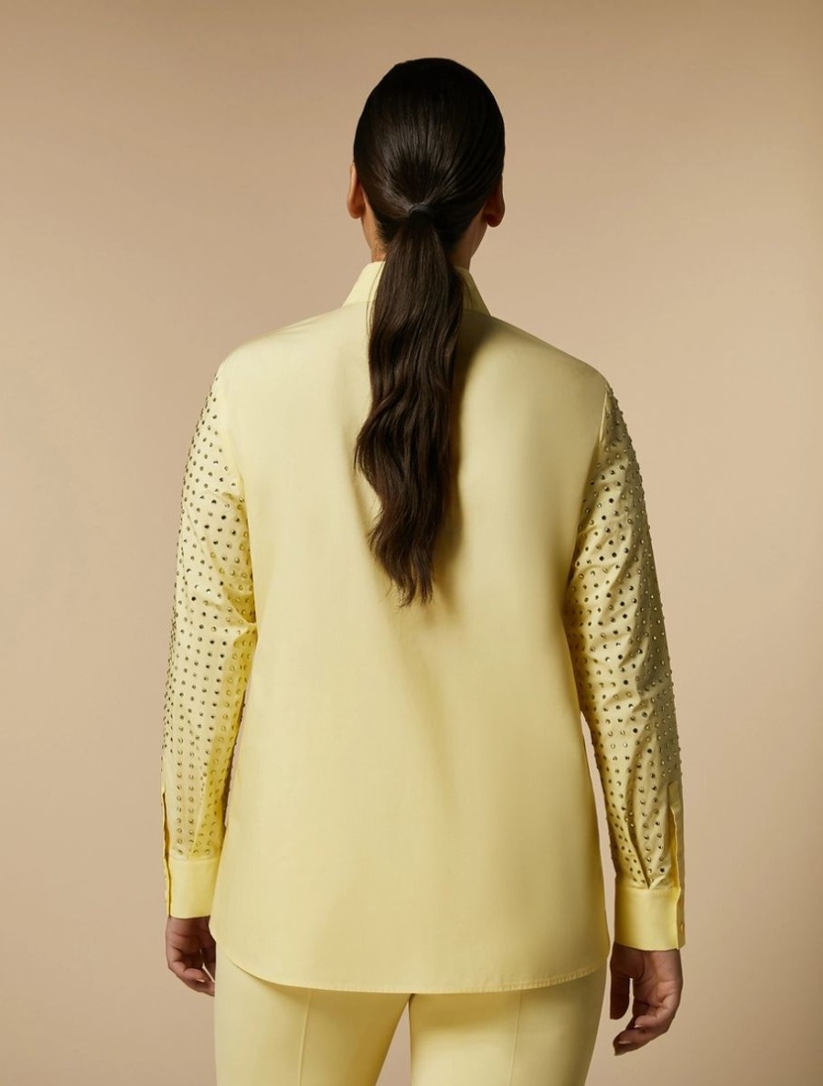 Vetements Marina Rinaldi | Chemise En Popeline Ornee De Strass Citron