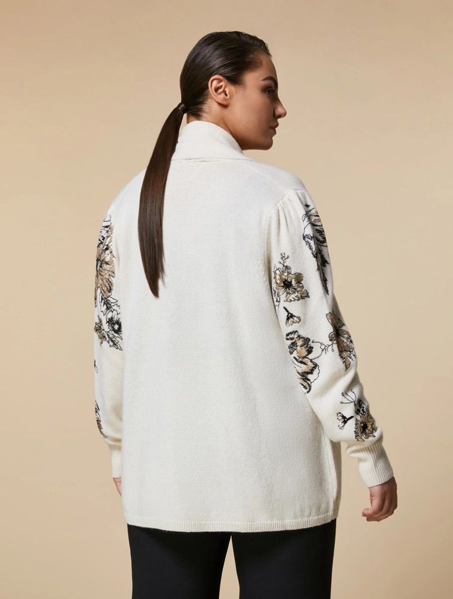 Vetements Marina Rinaldi | Cardigan Avec Broderie De Sequins Blanc