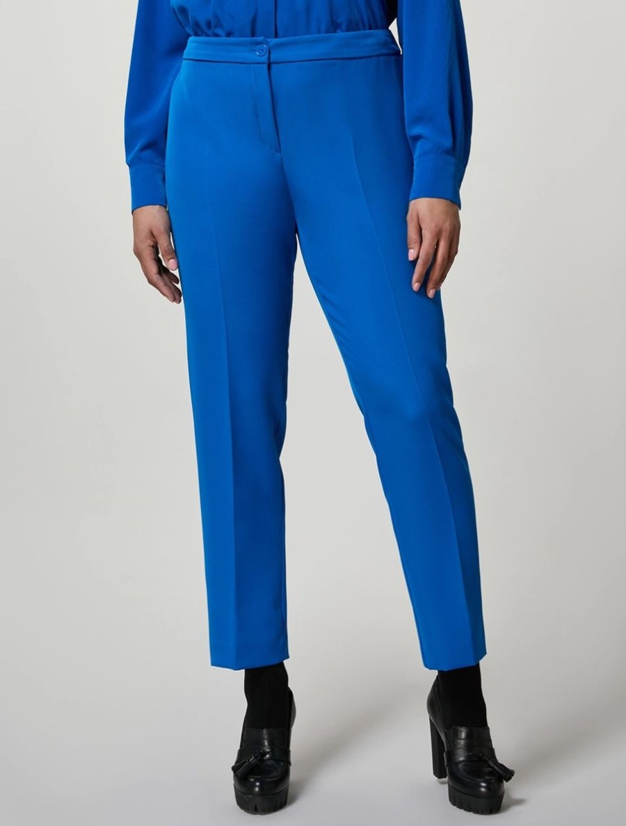 Vetements Marina Rinaldi | Pantalon En Tissu Technique Bleu De Chine