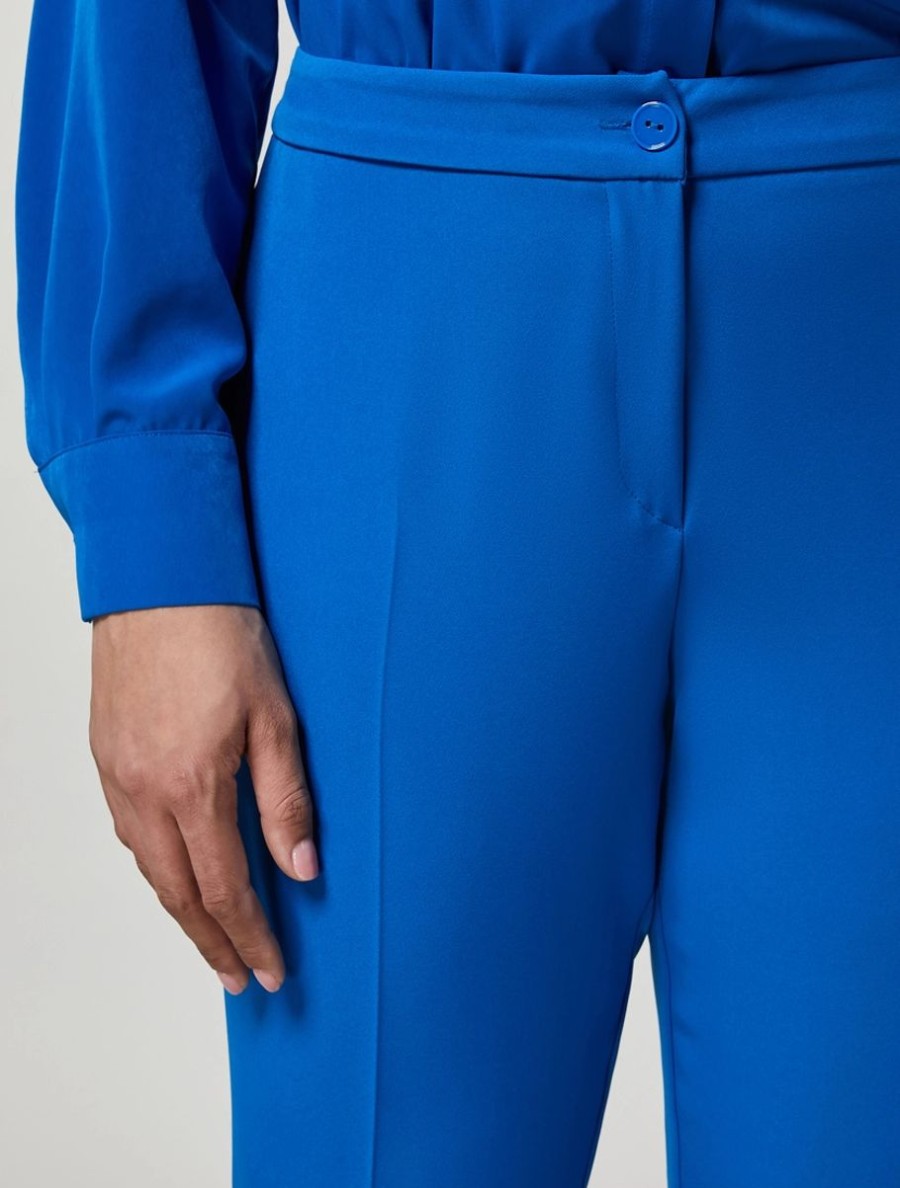 Vetements Marina Rinaldi | Pantalon En Tissu Technique Bleu De Chine