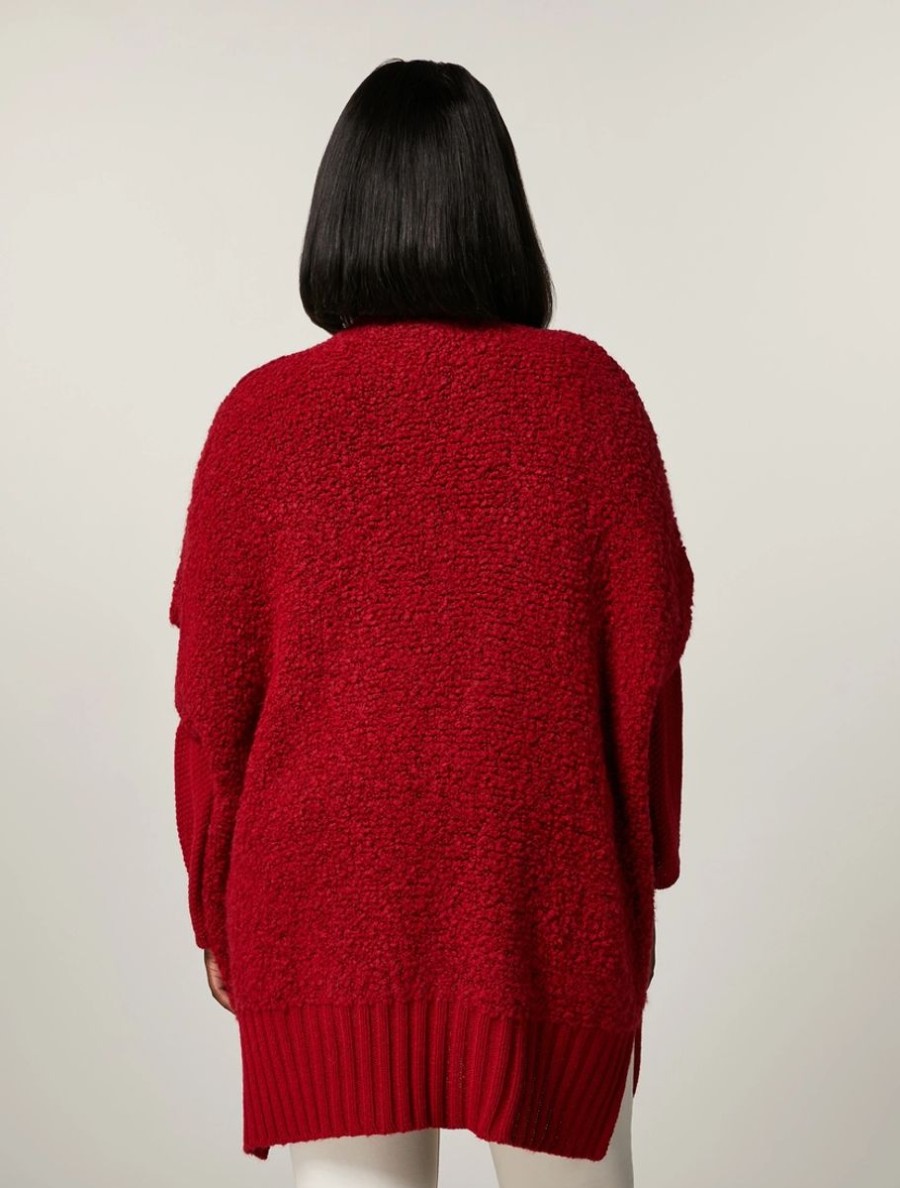 Vetements Marina Rinaldi | Gilet En Maille Bouclee En Laine Melangee Rouge