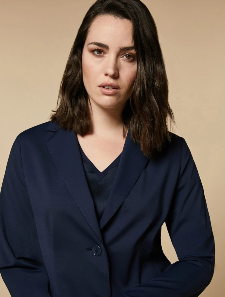 Vetements Marina Rinaldi | Blazer En Jersey Scuba Bleu Nuit