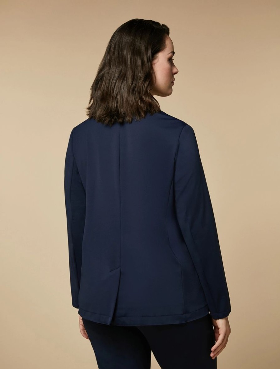 Vetements Marina Rinaldi | Blazer En Jersey Scuba Bleu Nuit