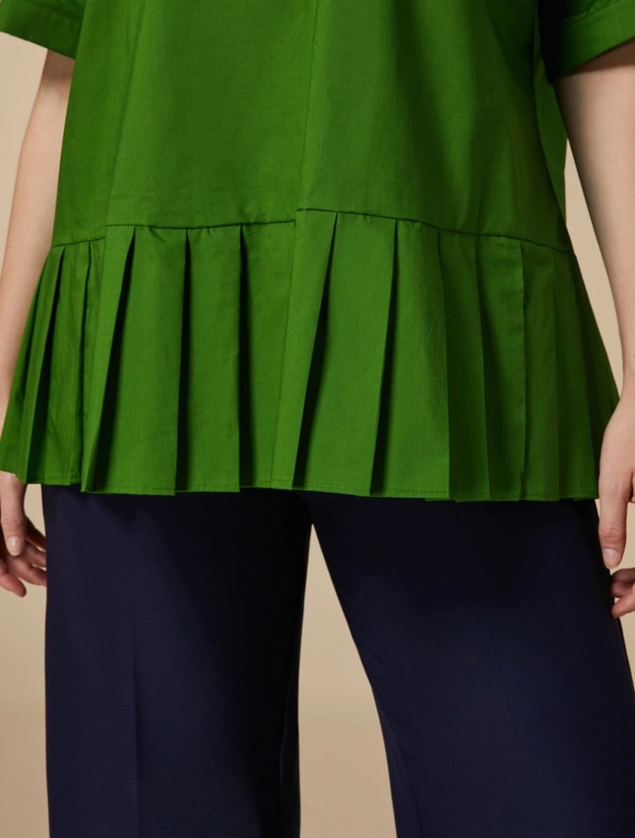 Vetements Marina Rinaldi | Blouse En Popeline De Coton Vert