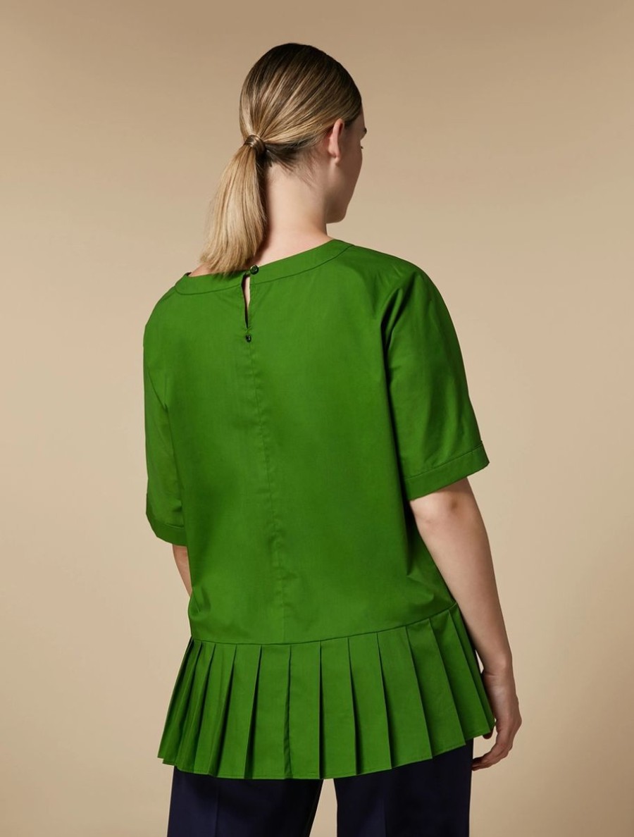 Vetements Marina Rinaldi | Blouse En Popeline De Coton Vert